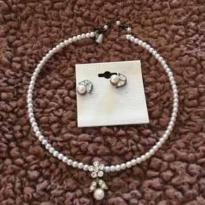 Pearl Necklace and Earrings